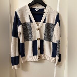 Reitmans Navy and Cream Knit Cardigan